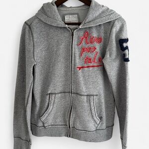 Aeropostale Embroidered Patchwork Gray Girls Hoodie XL Kidcore 2011 Coastal Y2K